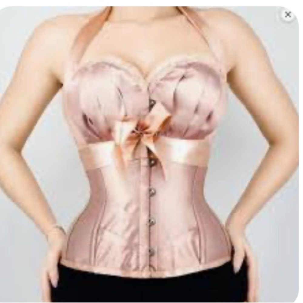 Ruffled and Pleated Satin Corset with real steel boning and halter ribbons